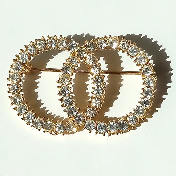 Jewelry - Vintage Double Circle Rhinestone Brooch Pin